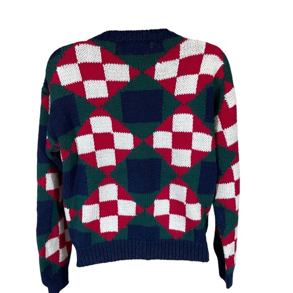 Vintage Talbots checkered geometric hand knit sweater womens small Deadstock - Picture 2 of 6